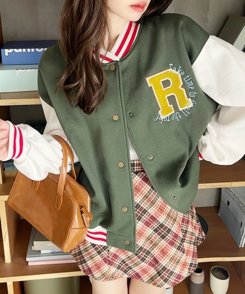 TREOVER スタジャン パイルワッペン 刺繍ロゴ 裏起毛スタジャン