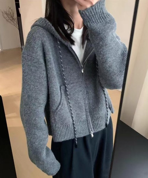 パーカー フード付きジップアップショートカーディガン レディース