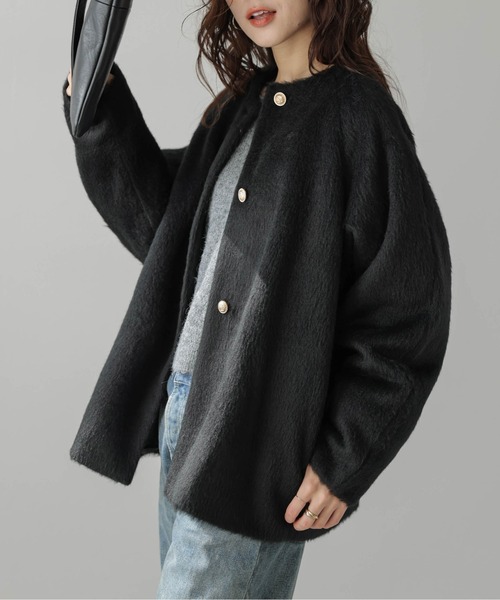 Lajour ノーカラーコート コート 「日本製」シャギーハーフコート