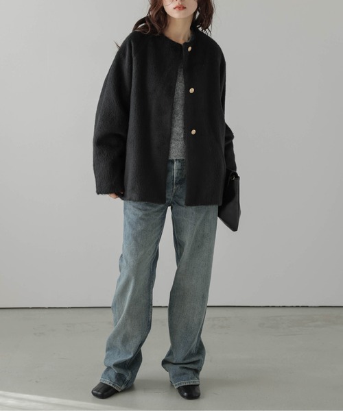 Lajour ノーカラーコート コート 「日本製」シャギーハーフコート