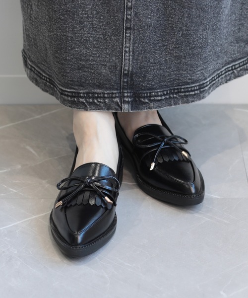 shoes365 ローファー 「shoes365」ポインテッド トゥ厚底キルト