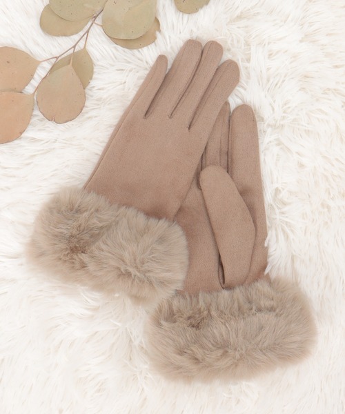 ikka（イッカ） 手袋 エコスエードフェイクファー付きグローブ