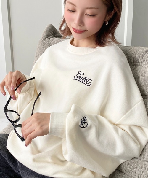 moment+ トレーナー スウェット 裏毛ロゴ刺繍スウェットプルオーバー