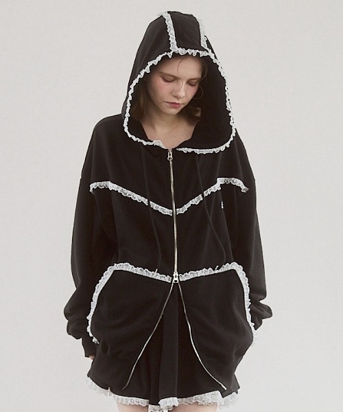 lilLilly（リルリリー） パーカー レースビッグフーディー レディース