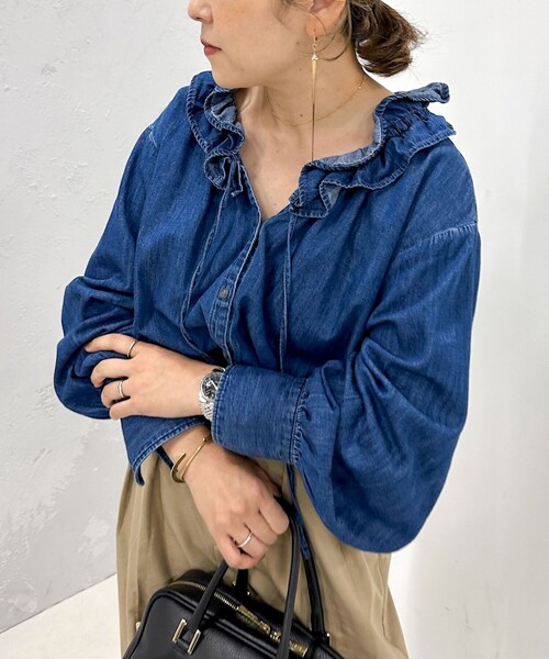 Rie Miller（リエミラー） ブラウス シャツ 「RM denim」フリル