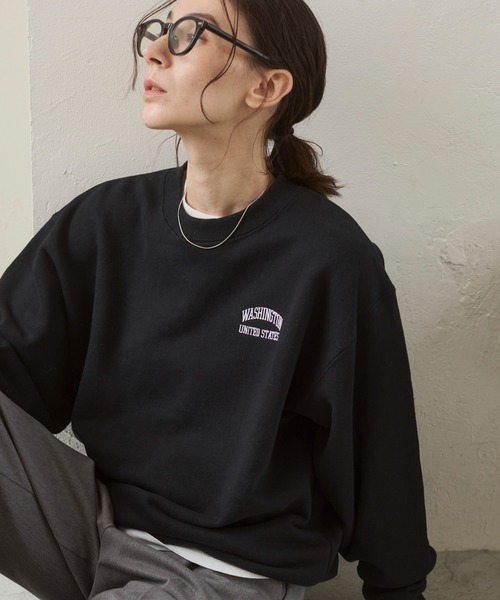 ANGIE トレーナー スウェット ワンポイント 刺繍 クルーネック