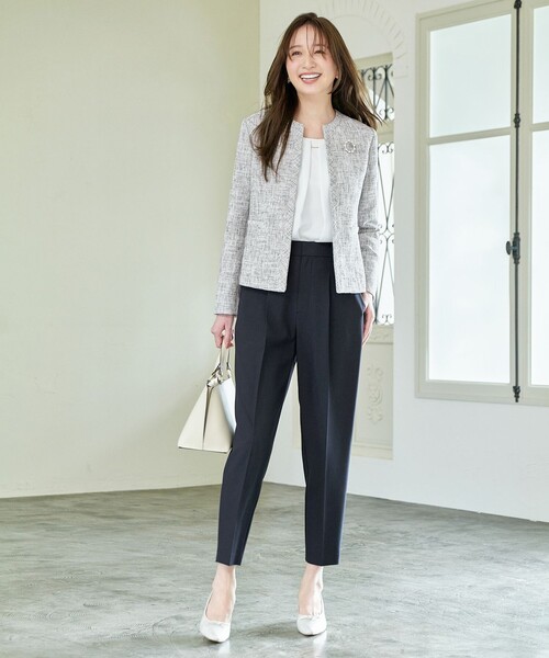 ANY（エニィ） ジャケット ノーカラージャケット ツイードミックス