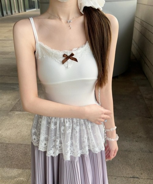 gossip!ロサンゼルス キャミソール Y2K ティアード レースフリル
