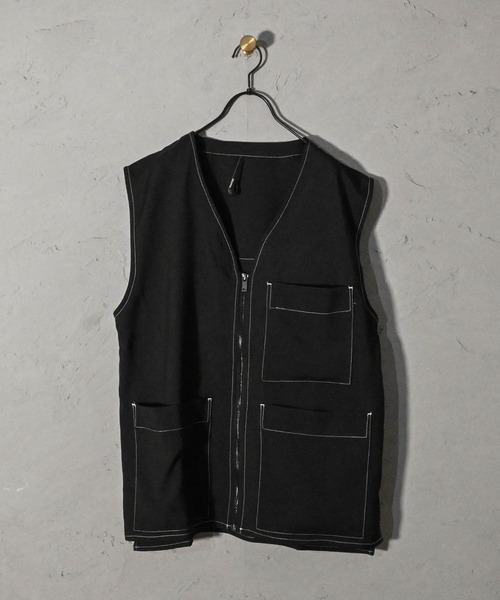 ベスト ジレ ポリエステル 配色ステッチZIPベスト レディース メンズ
