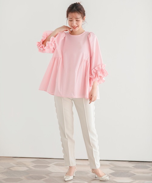 Fit more（フィットモア） ブラウス シャツ 袖フリルサイドギャザー