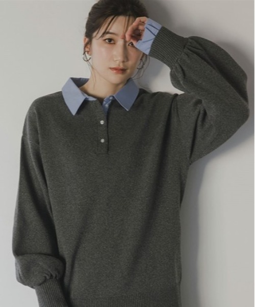 slattgir（スラットジール） ニット セーター 高身長 シャツ衿ポロ