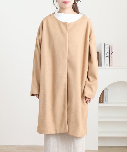 ノーカラーコート コート A.N.L フェイクウールコート レディース