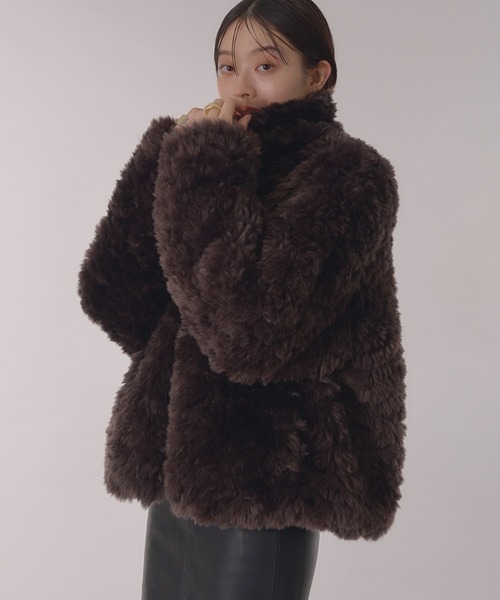 Perushu ブルゾン アウター Stand collar 2 way fake fur coat