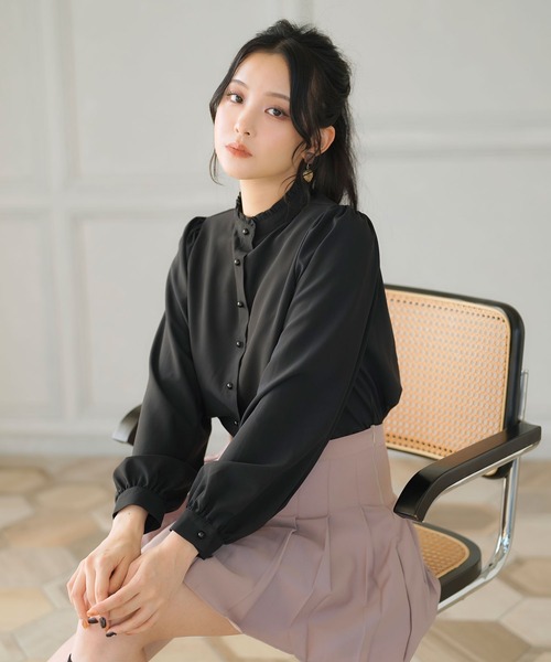 Newlyme（ニューリーミー） ブラウス シャツ フリルスタンドカラー