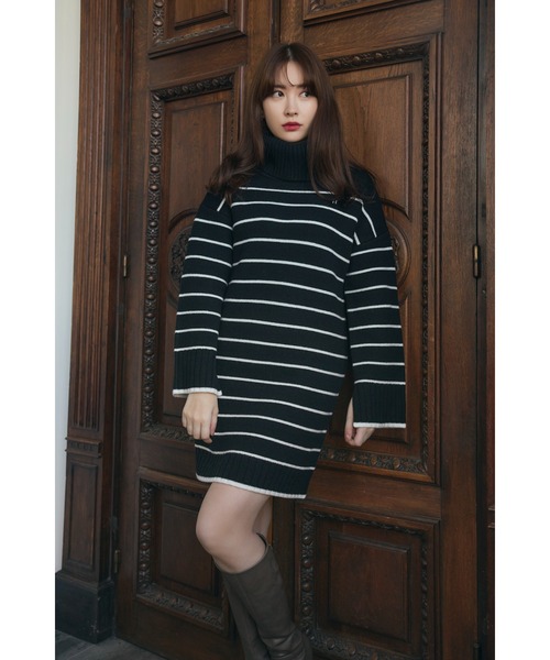 Her lip to ワンピース Striped Turtleneck Mini Knit Dress