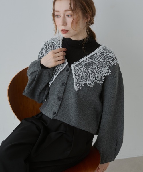 BAB（バブ） カーディガン 「初回即完」レース衿付きショートニット