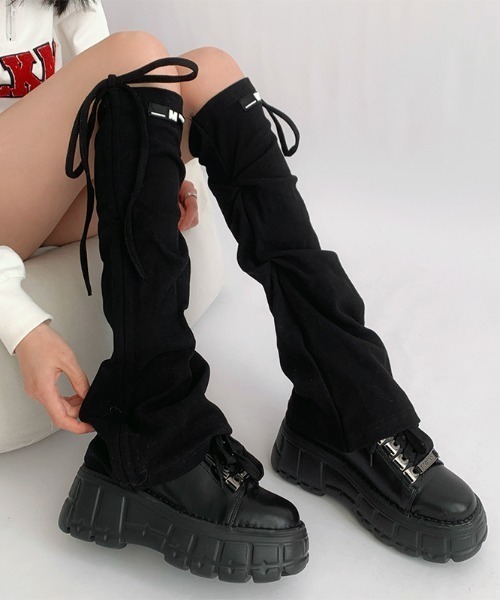 lilful レッグウォーマー レースアップシャーリングレッグカバー