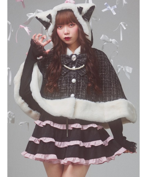 Ank Rouge（アンクルージュ） ポンチョ ネコちゃんキラキラツイード