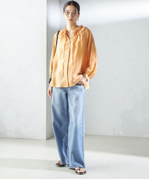 SHIPS（シップス） ブラウス シャツ 「手洗い可能」シルク混 シアー