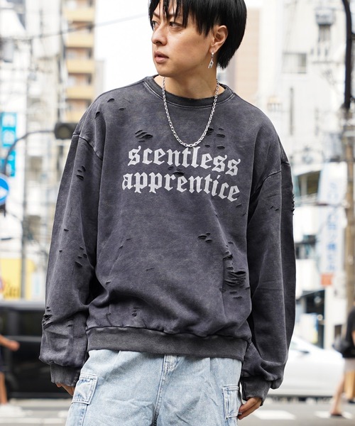 トレーナー スウェット 硫化染め ダメージ加工 ロゴトレーナー