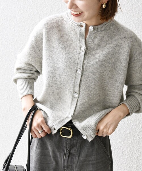 SHIPS any カーディガン any:「手洗い可能」ビジュー ボタン クルー
