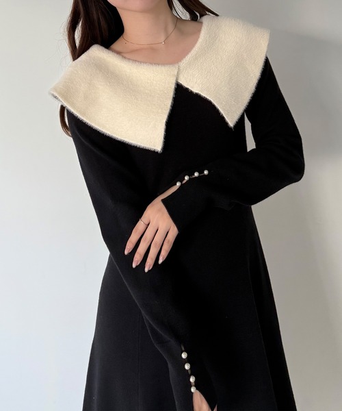 mipiarl ワンピース クラシカルカラーフレアニットワンピース