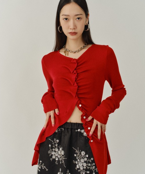 カーディガン Everyday slim fit frills cardigan/エブリデイスリム