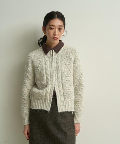 カーディガン Double-zip Aran knit cardigan / ダブルジップアラン