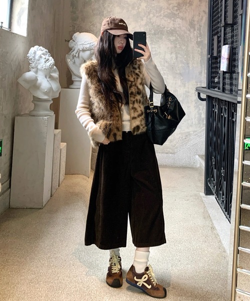 FUNdaysion ベスト ジレ ヒョウ柄ファーベスト レディース : ZOZOTOWN