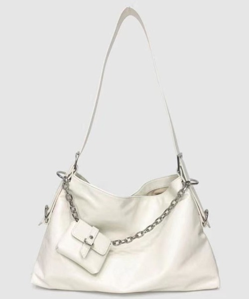 ショルダーバッグ バッグ ミニチェーンバッグ付きシルバーショルダー