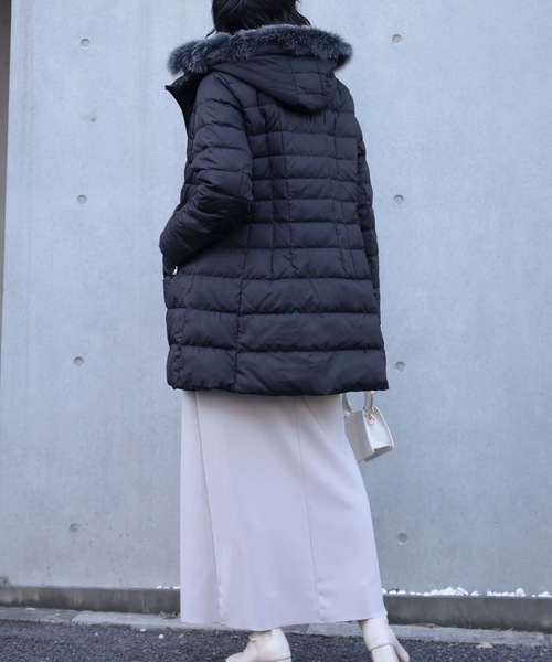 ＆HALF ダウンコート ダウンジャケット ミドル丈ファー付き2WAYダウン