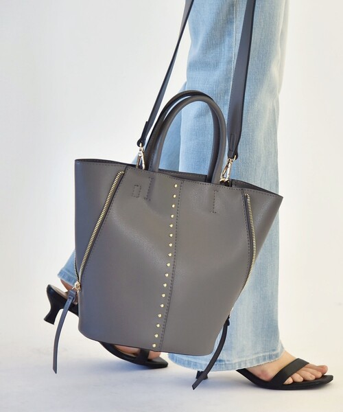 quaranciel トートバッグ quaranciel: 2way スタッズ バケツ トート