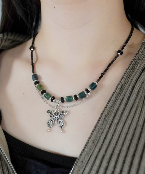 SPINNS（スピンズ） ネックレス バタフライ/ミックスビーズネックレス