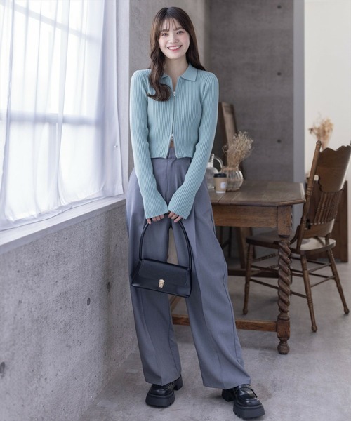 clear ニット セーター 長袖ダブルジップニットトップス 「スタイル