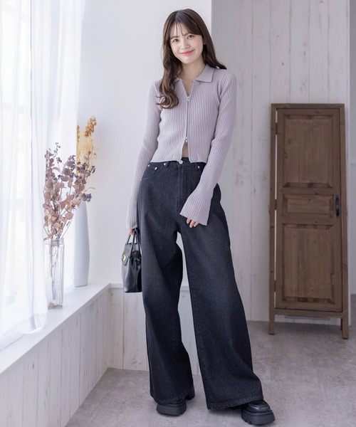 clear ニット セーター 長袖ダブルジップニットトップス 「スタイル