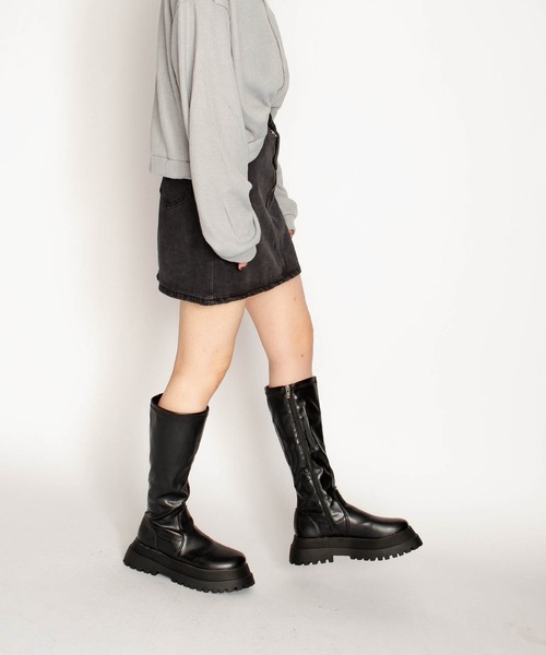SVEC（シュベック） ブーツ チャンキーソール ストレッチ ロングブーツ