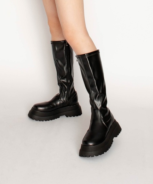 SVEC（シュベック） ブーツ チャンキーソール ストレッチ ロングブーツ
