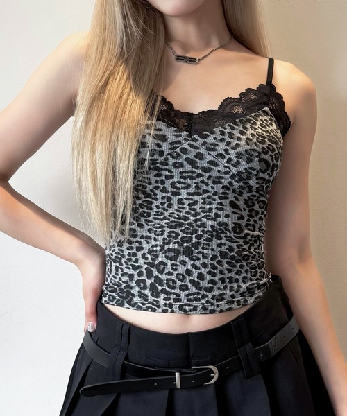 lilful キャミソール 「カップ付き」レオパード柄 レースキャミソール