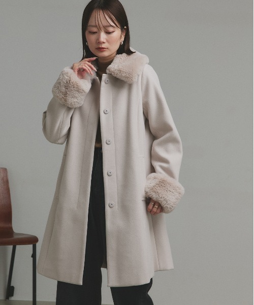 ad thie（アドティエ） ノーカラーコート コート ファーカラー 2WAY