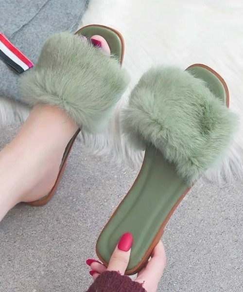 ad thie（アドティエ） サンダル ふわふわカラフル エコファーサンダル