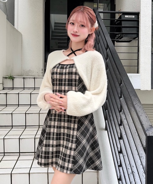 NOMAE（ノーマエ） ワンピース シャギーボレロミニチェックワンピース
