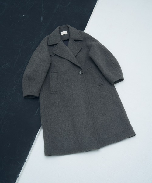 アダムエロペ ウールボンディングロングコート ライトグレー38 人気