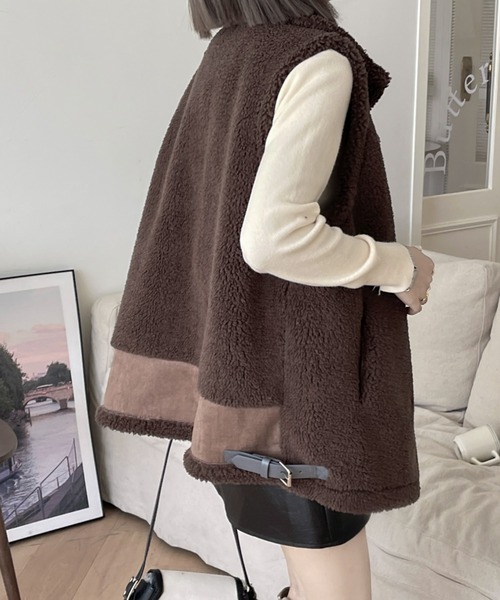 emi+ ダウンベスト ダウン レディース 襟付きボアベスト/ブルゾン