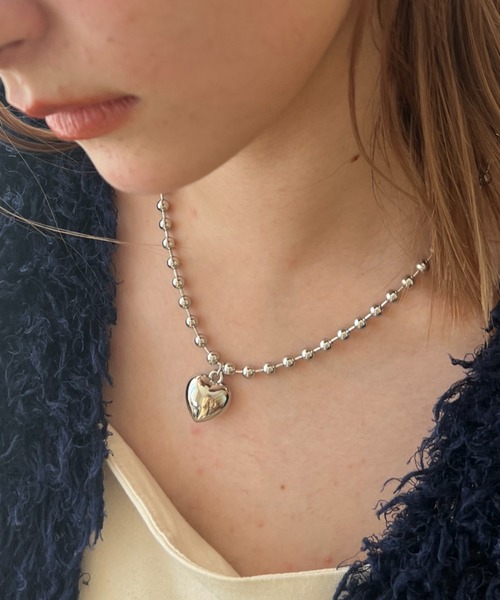 ciite' ネックレス ぷっくりメタルハート ＆ ボールチェーンネックレス