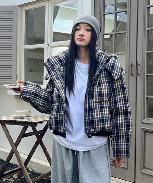 ダウンコート ダウンジャケット チェック柄エコダウンジャケット