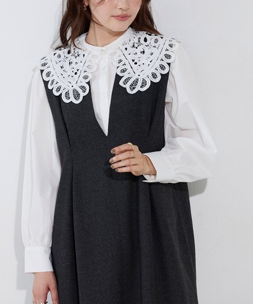 Pierrot（ピエロ） ブラウス シャツ 「襟取り外し可能」2wayレース襟