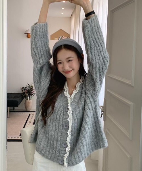 DIAVEL ニット セーター 「25秋冬新作」レースデザインふんわりニット