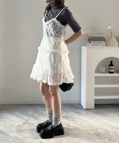 Jewelobe（ジュエローブ） キャミソール フリル×レースビスチェ