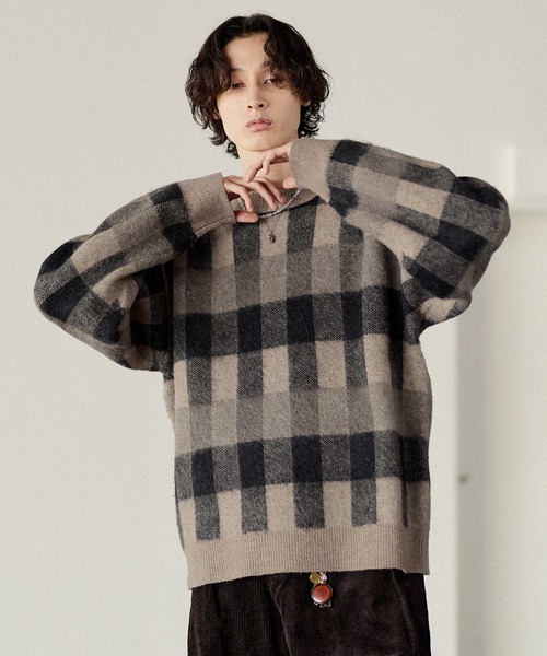 Bleme セーター ニット リラクシー チェック柄 シャギーニット メンズ