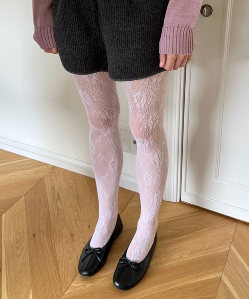 GIUNON タイツ flower leaf lace tights / フラワーリーフレースタイツ